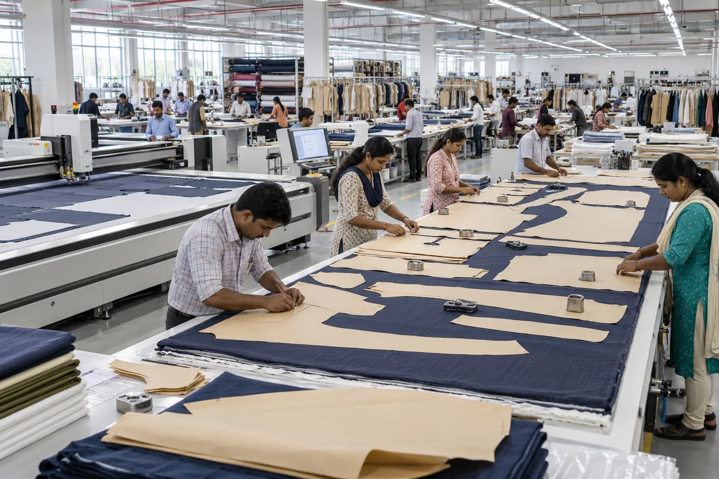 Large Indian apparel pattern and automated cutting department