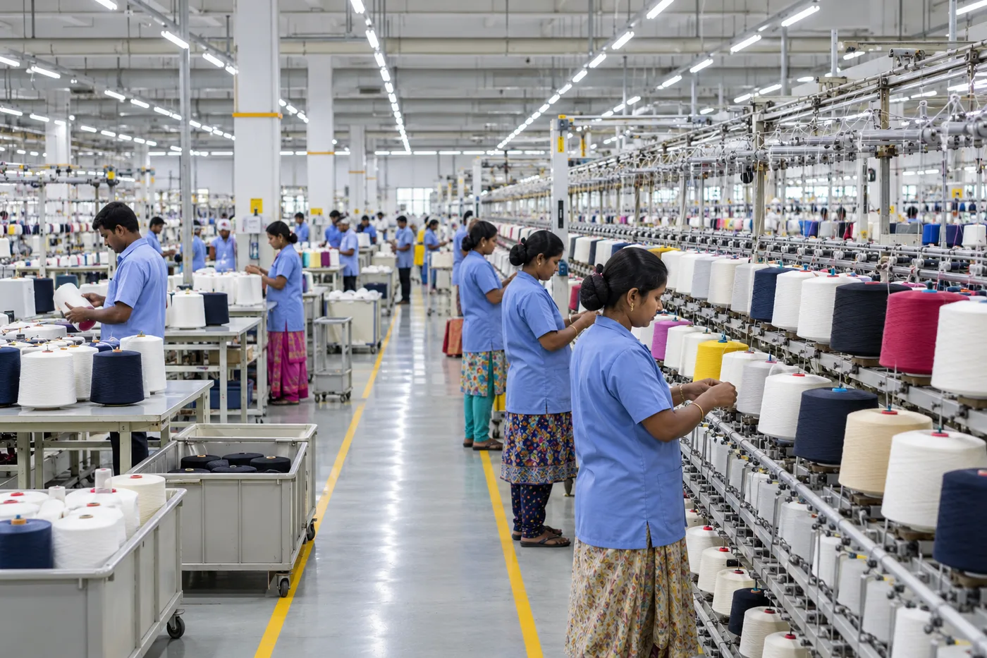 Large Indian textile factory thread preparation department